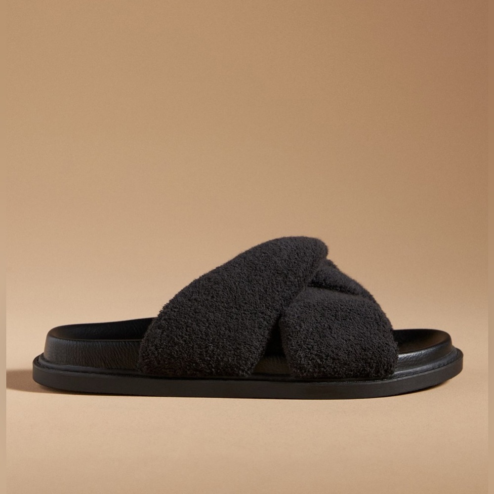 Anthropologie Maeve Terry Slide Sandals, Black, Sz 7 NWT - Picture 3 of 6